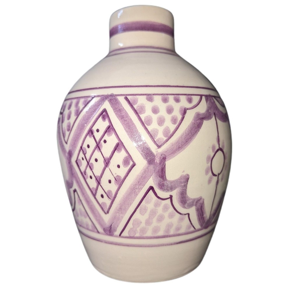 DōTERRA Moroccan Cream And purple ceramic vase 5 inches Boho
